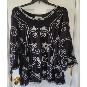 CJ Banks Top Size 3X Black Silver Metallic Embellished 3/4 Sleeve AS IS